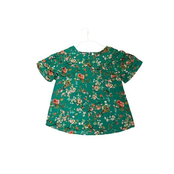Xhilaration Floral Ruffle Blouse Short Sleeves Zipper Back Green Size L NWT - Picture 4 of 5